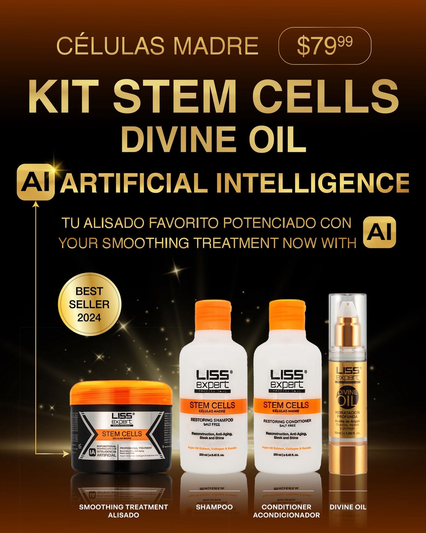 LISS EXPERT STEM CELLS Smoothing Treatment 8.45 oz + Sh. + Cond.+ Argan (Argan Pack)