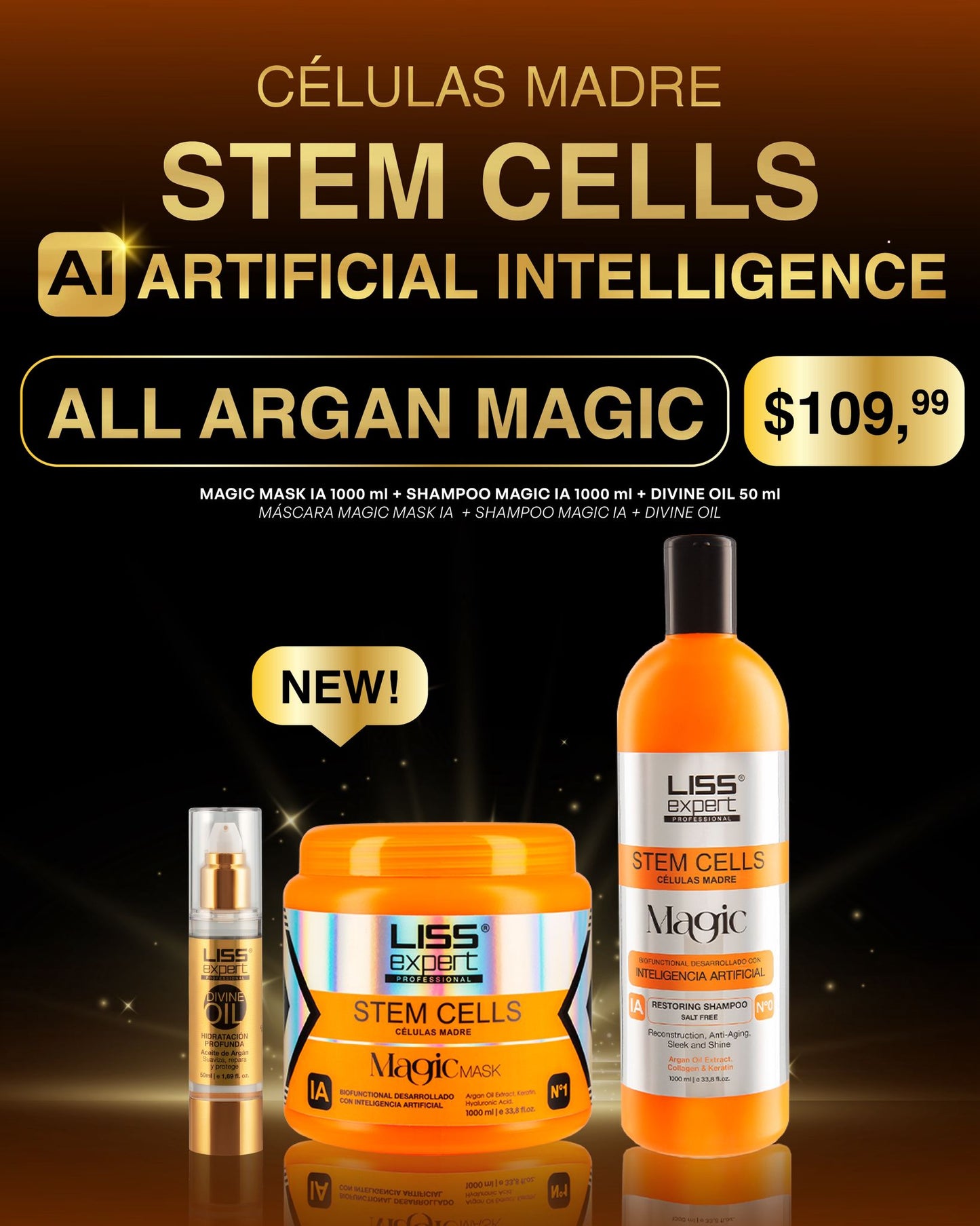 Liss Expert magic mask 33onz + shampoo 33onz + argan (all magic argan )