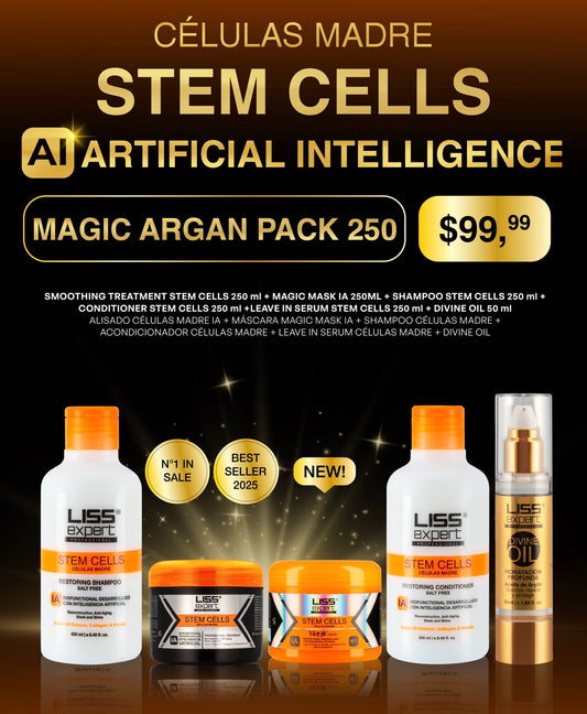 Liss Expert stem cells 8 onz + magic mask 8onz + shampoo + conditioner + argan oil (MAP250)