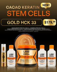Liss Expert stem cells gold 33.0n + shampoo 8onz + conditioner 8 onz +argan (GOLD HCK 33)