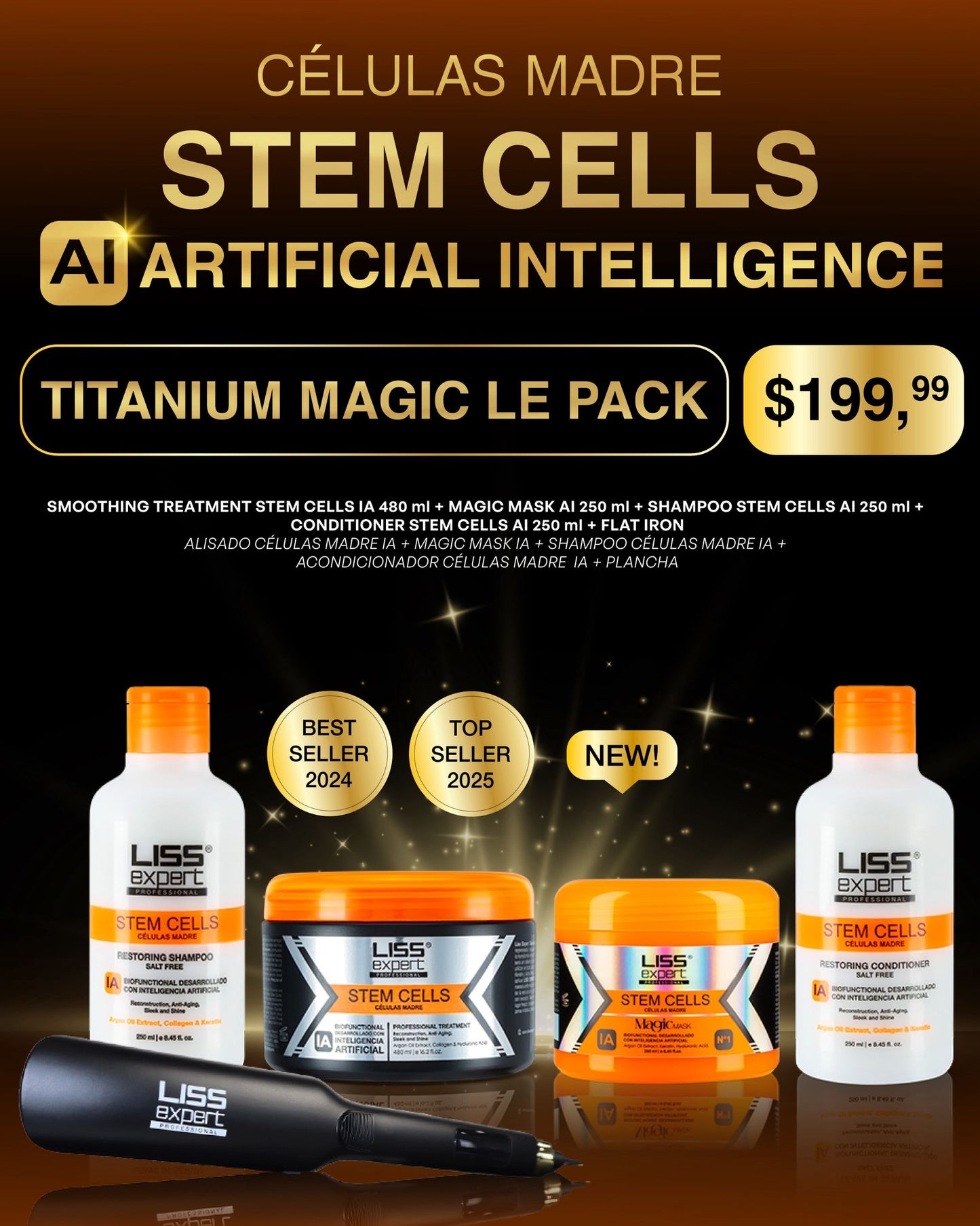 LISS EXPERT STEM CELLS Smoothing Treatment 16.9 oz + Shampoo + Conditioner + Magic mask + TFA ( TMLP)