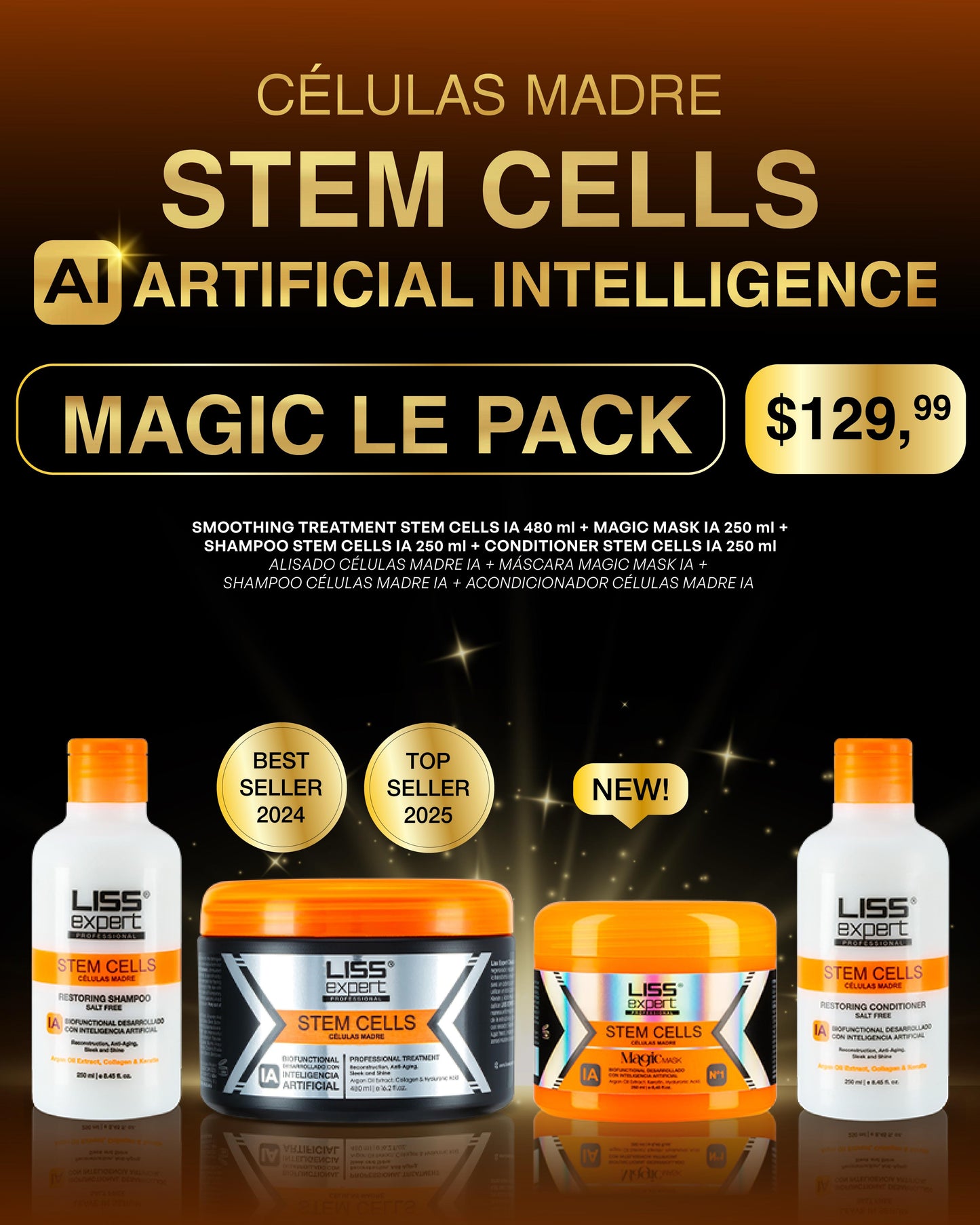 LISS EXPERT STEM CELLS Treatment 16.9oz + Shampoo + Conditioner + Magic Mask (Magic le pack)