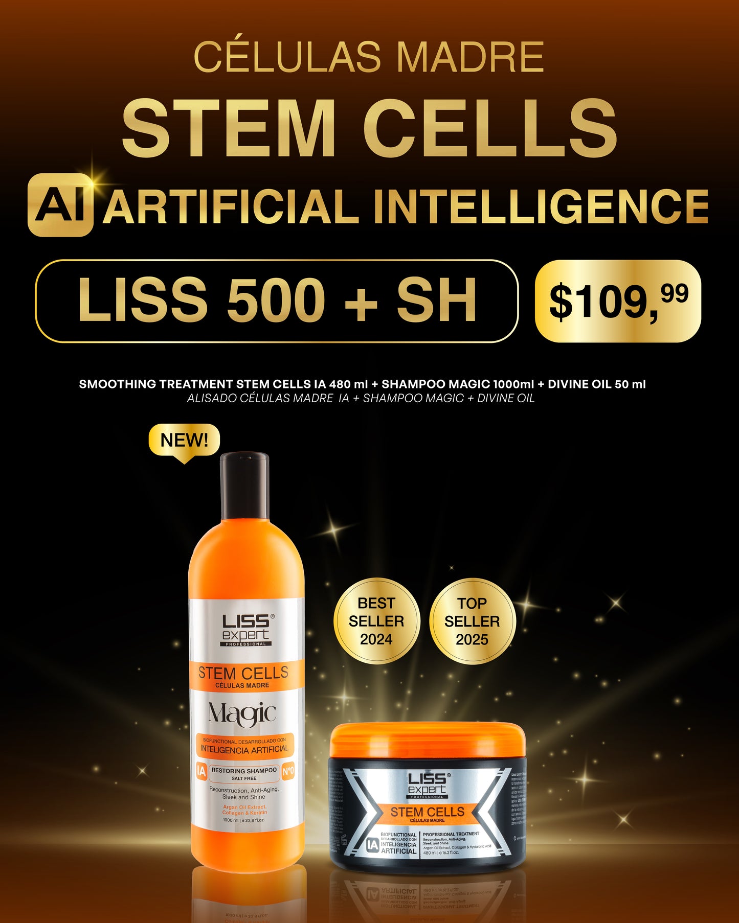 Liss Expert Stem cells 16onz + shampoo magic 33onz (Liss 500 + Magic sh1L )