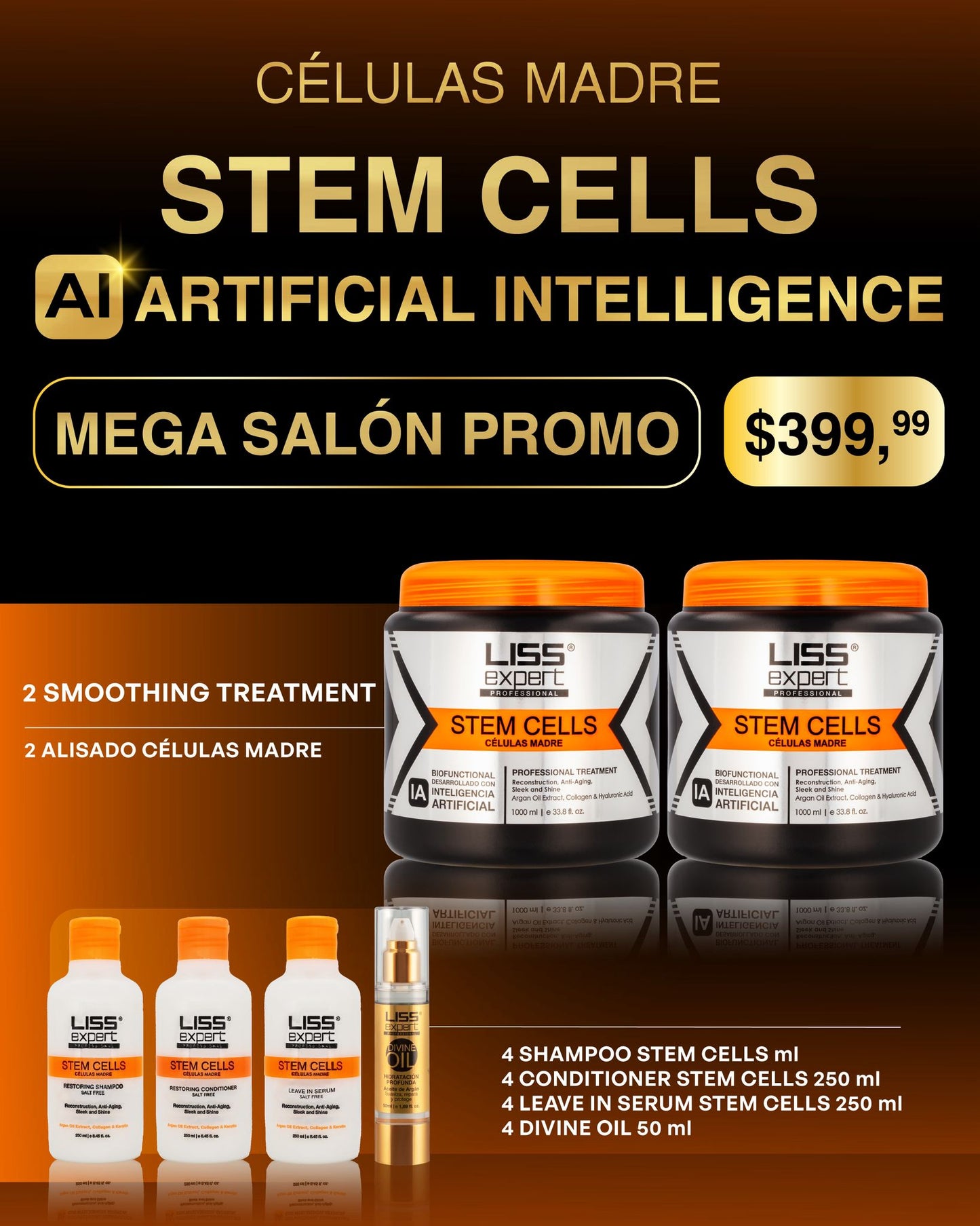 LISS EXPERT STEM CELLS 33.8 ONZ (x2) + 4 HCK (MEGA SALON PROMO)
