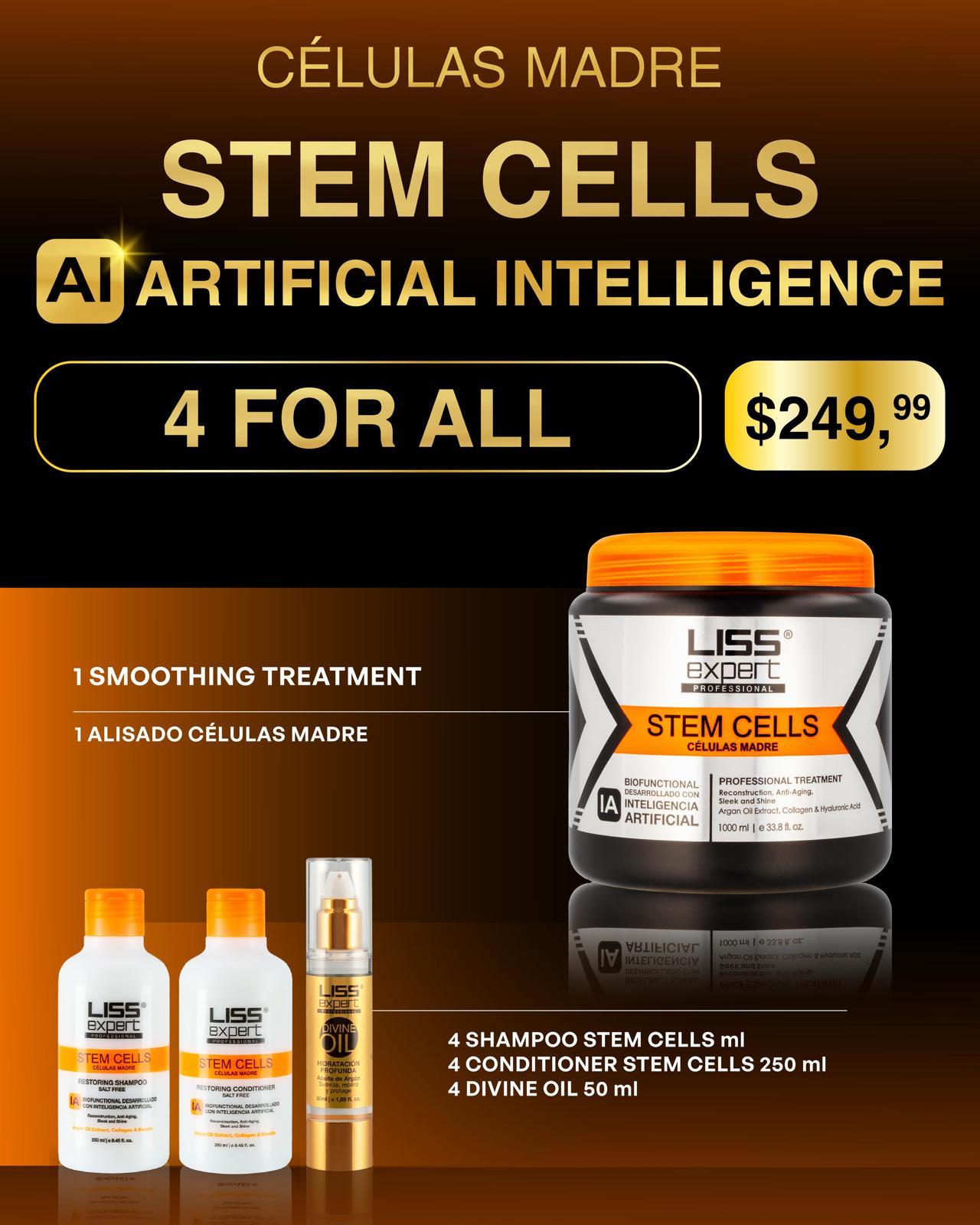 LISS EXPERT STEM CELLS 33.8 ONZ + 4 shampoo + 4 conditioner + 4 Argan (4ALL)