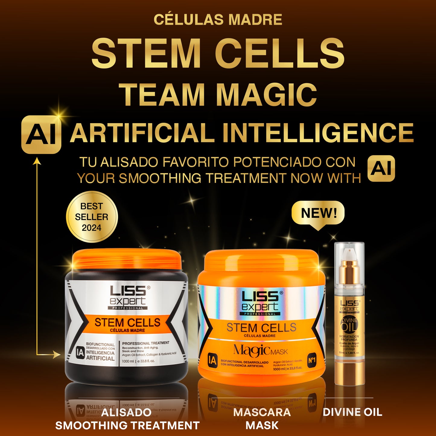 LISS EXPERT STEM CELLS  33.8 oz + Magic Mask 33.8 oz + Argan Oil (Team Magic 33)