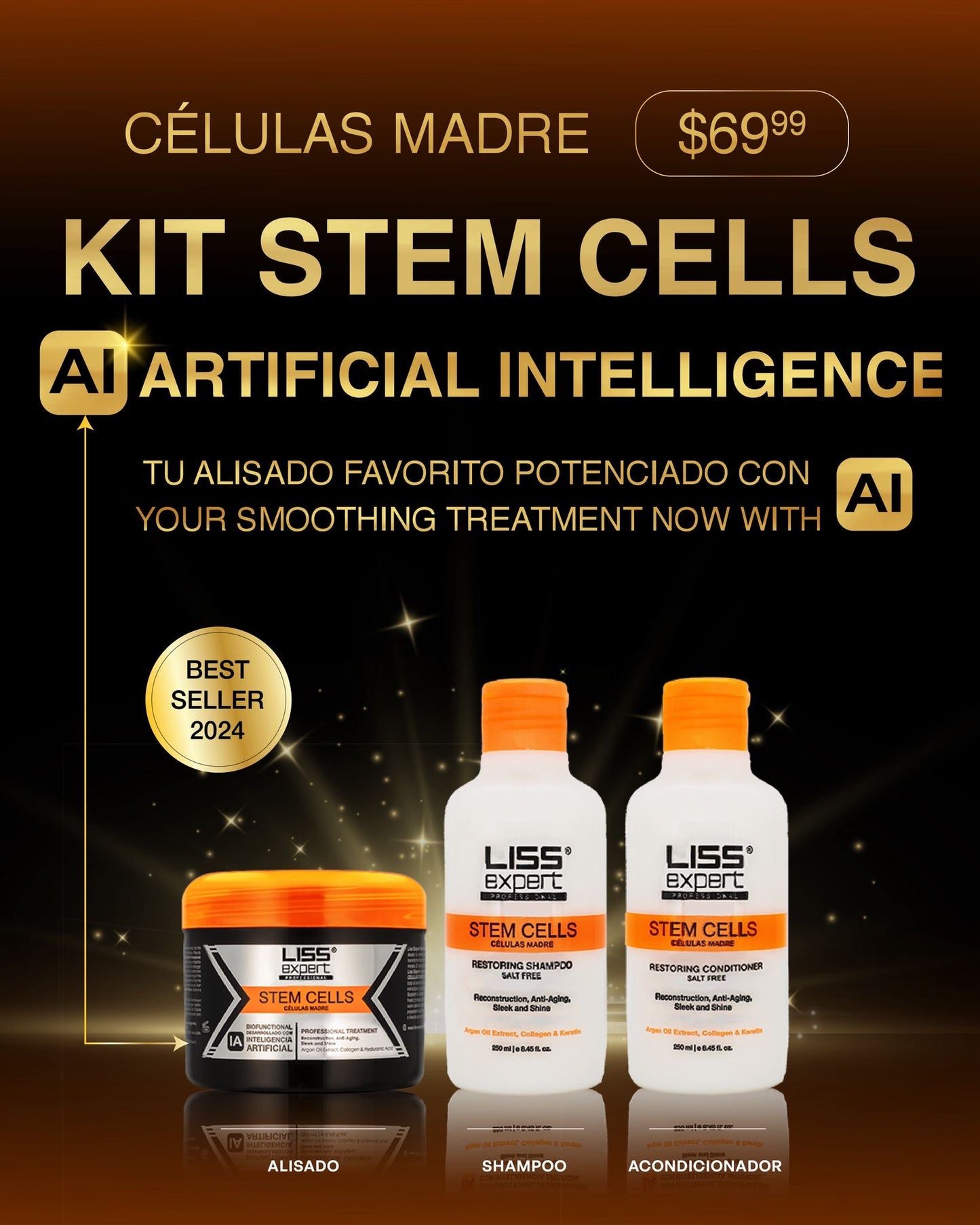 LISS EXPERT STEM CELLS Smoothing Treatment 8.45 oz + Shampoo + Conditioner (Basic Kit)