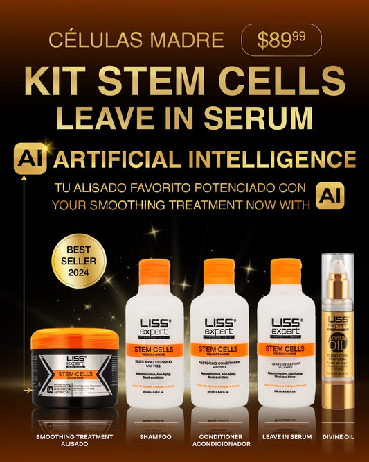 LISS EXPERT STEM CELLS Smoothing Treatment 8.45 ozv + Shampoo + Acondicionador + Leave in + Argan (Pack 1 )
