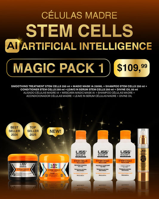 LISS EXPERT STEM CELLS Smoothing Treatment 8.45 oz + Sh. + Cond. + Argan+ Leave in + Magic Mask (MPK1)